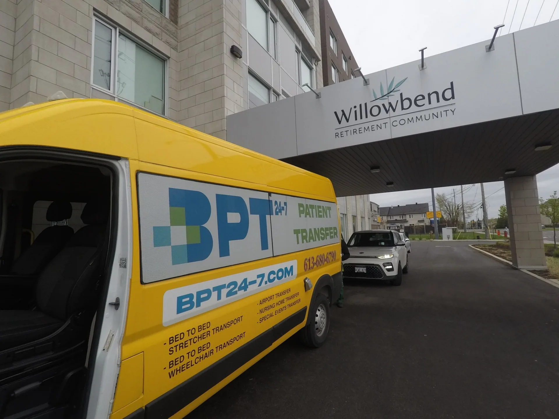 BPT24-7 non-emergency medical transport van parked at an Ottawa retirement community for a resident pickup